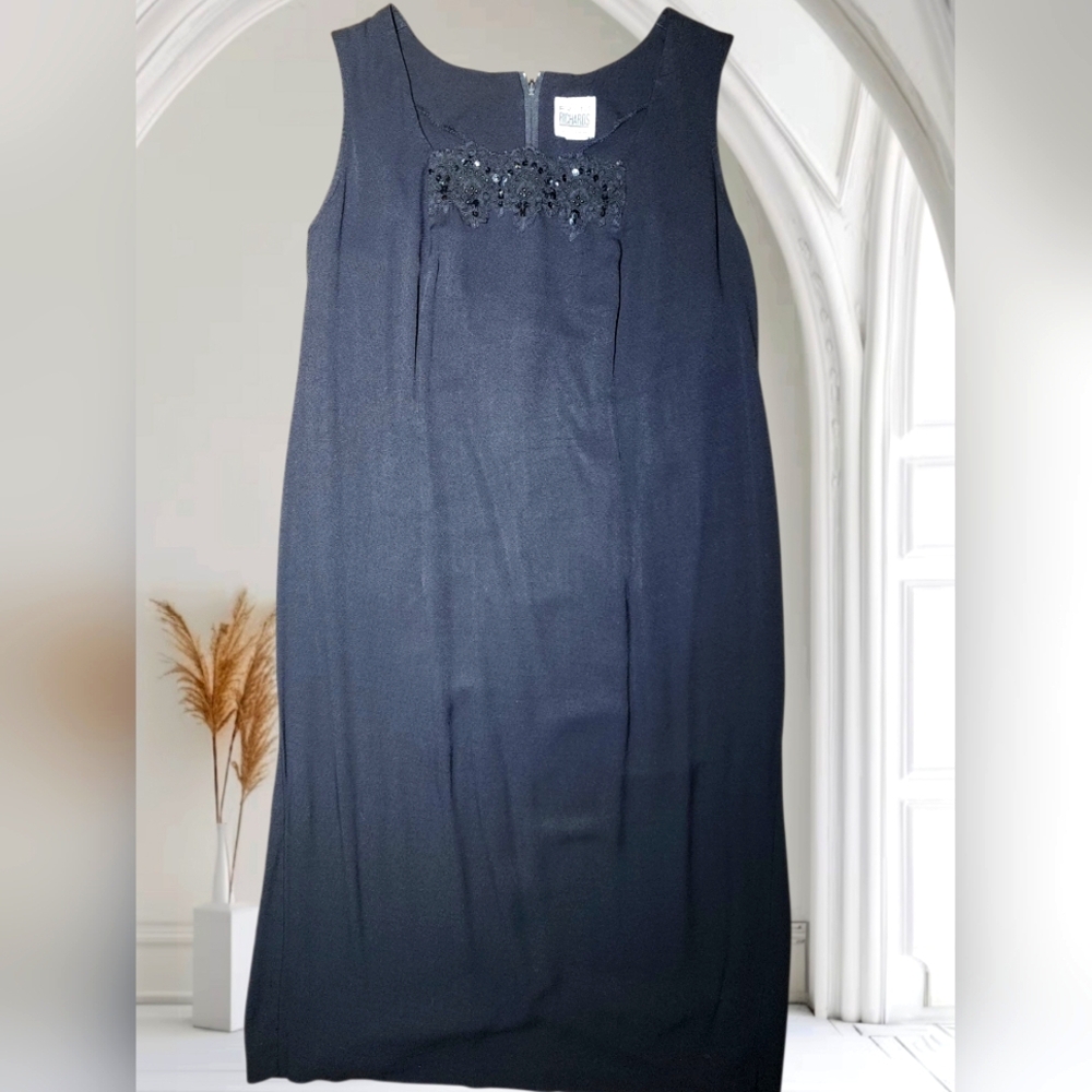 R&M Richards by Karen Kwong Black Embellished Shift Dress Plus Approx. Size 3x